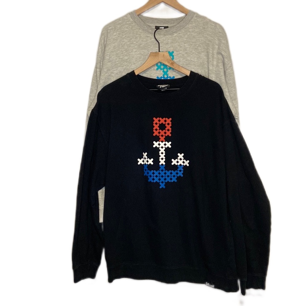 Set of Two Pink Dolphin Crewneck Anchor Pullover Sweatshirts XXL Black Gray